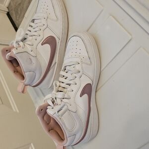 White and Pink High-Top Sneakers
